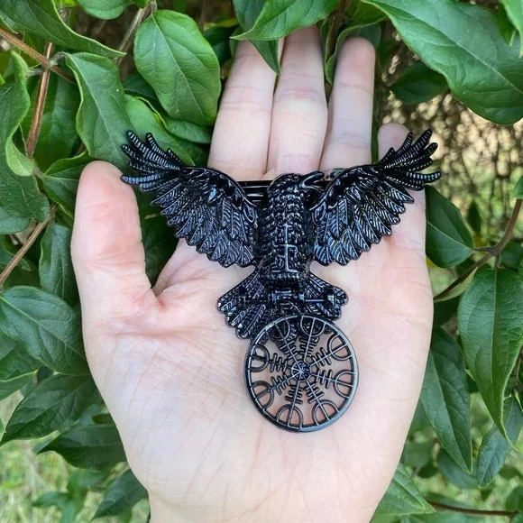 Gothic Vintage Inspired Deep Black Crow Hair Clip Engraved Detailing New - Picture 3 of 4